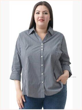 Women's Plus Size Button Down V Neck 3/4 Sleeve Blouse Top Business Casual